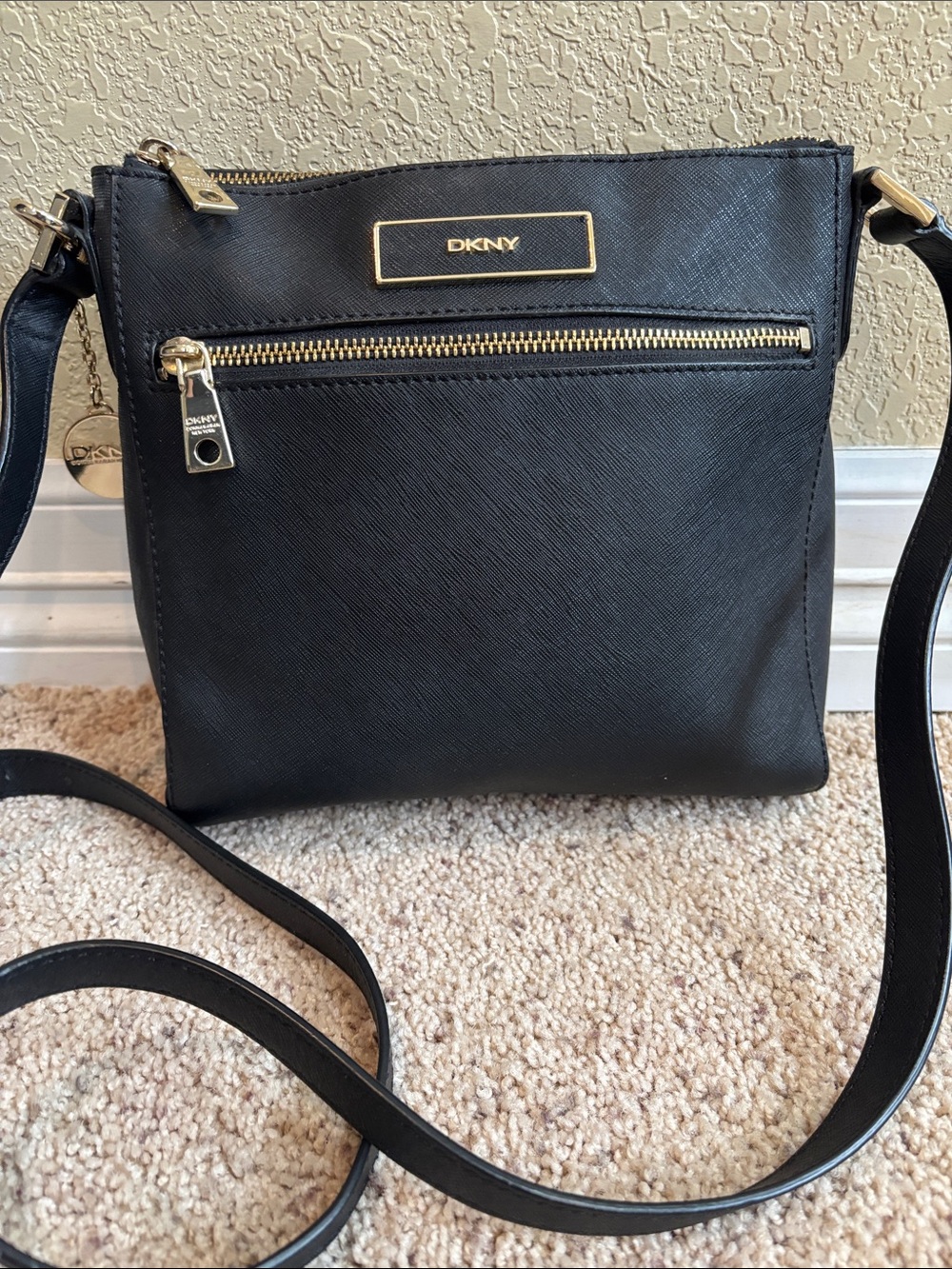 DKNY Black Crossbody with Gold-Tone Accents